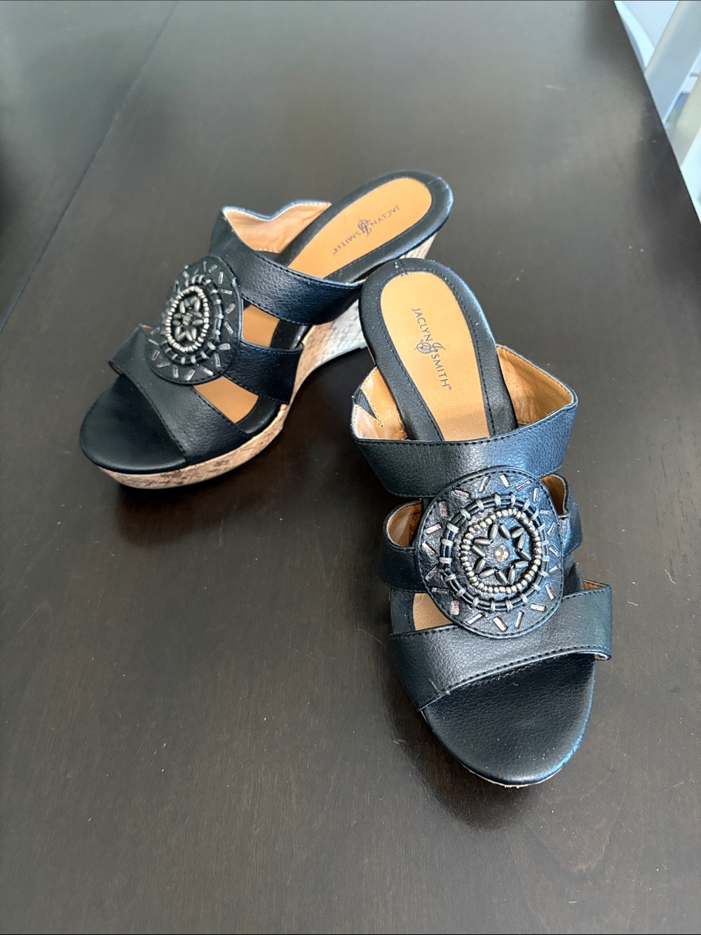 Jaclyn Smith Black Beaded Wedge Mules